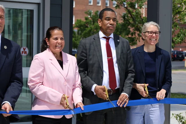 Conifer Realty Park Square II Ribbon-Cutting. LtoR: Lisa Kaseman, Conifer SVP, Development & Acquisitions, NYS; Malik D. Evans, Mayor, City of Rochester, NY; RuthAnne Visnauskas, Commissioner - New York State Homes and Community Renewal.
