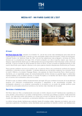 Media Kit - NH Paris Gare de l'Est - Spanish