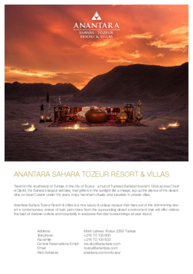 Anantara Sahara Tozeur Resort  Villas  English Fact Sheet