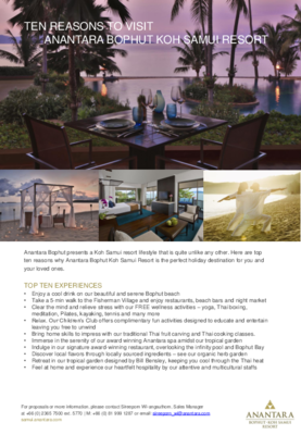 
Anantara Bophut Koh Samui Resort - 10 Reasons to Visit - Factsheet