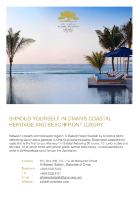 Al Baleed Resort Salalah by Anantara - Factsheet
