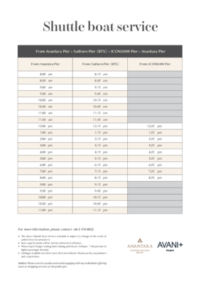 Avani+ Riverside Bangkok Hotel - Shuttle Boat Schedule