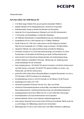 KGM Musso EV - Auf einen Blick