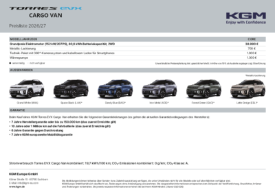 Torres EVX Cargo Van MY25 Preisliste 