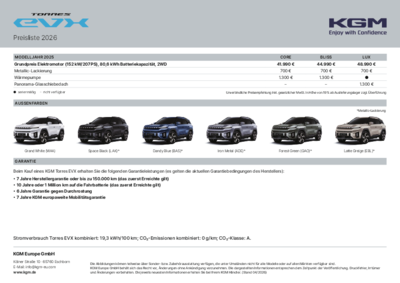 Preisliste - KGM Torres EVX