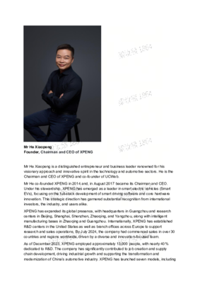 Bio-Mr.HE Xiaopeng, Founder, Chairman and CEO of XPENG
