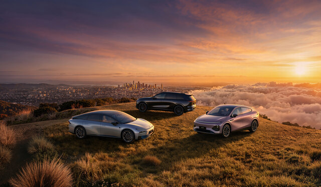Modelltrio: die Fastback-Limousine XPENG P7+, das SUV-Flaggschiff XPENG G9 und das SUV-Coupé XPENG G6