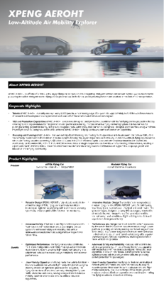 XPENG Flying Car Factsheet