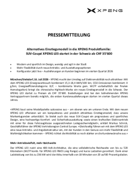 XPENG L03_Preise_Bestellstart_CH