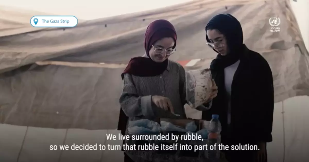 Video still of Tala Mousa and Farah Mousa, of Build Hope, featured in UNRWA video