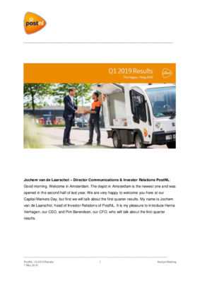 PostNL 1Q2019 results Analyst Call_tcm10-149776