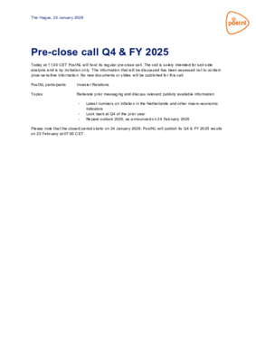 Pre-close call Q4 2025 announcement