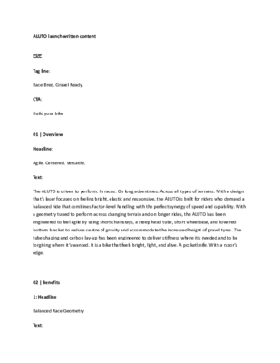 ALUTO LAUNCH - Written Content