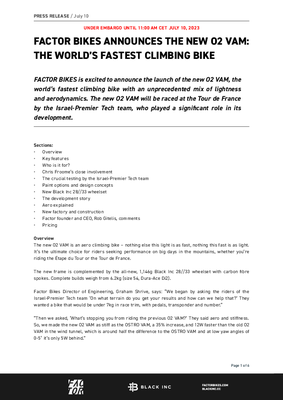 Factor Bikes Press Release 10.07.23