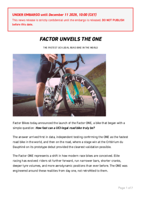 Factor ONE - Press Release