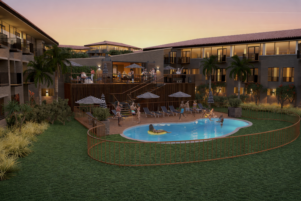 Luxurious apartment complex at twilight.png