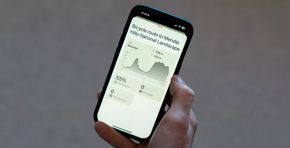 Elevation profile for planned route in Beeline app