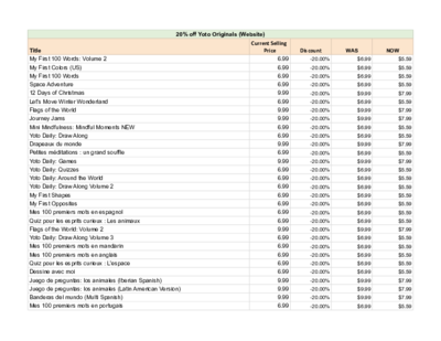Yoto Originals Week Pricing File
