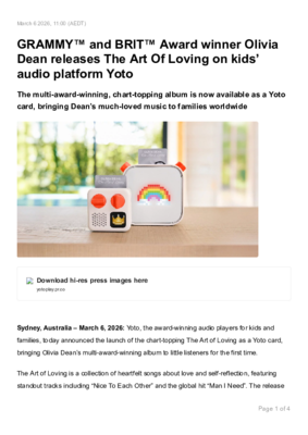 869-grammy-and-brit-award-winner-olivia-dean-releases-the-art-of-loving-on-kids-audio-platform-yoto