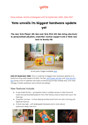 Yoto 4th Gen Launch Press Release